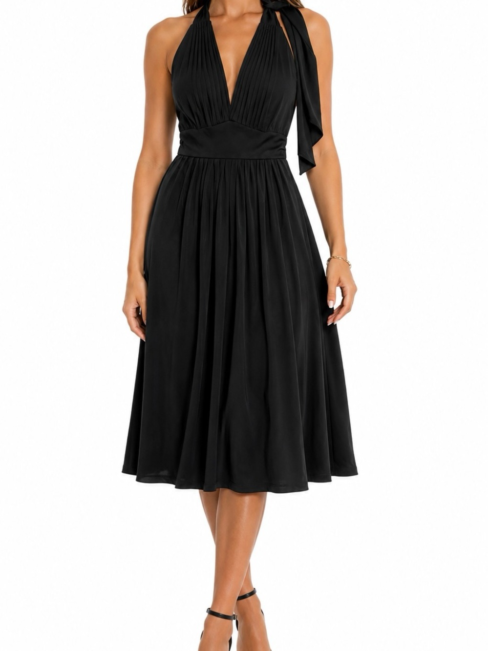 Calvin Klein black halter neck tie dress